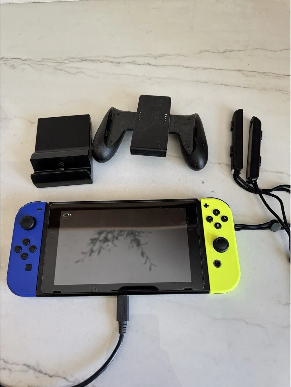 Nintendo Switch Handheld Console Blue/Neon Yellow W/ Accessories Great condition